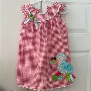 Bonnie Jean Pink Checkered Dress with Bird Accent